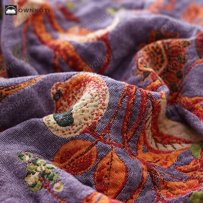 Floral Bird Tassel Cotton Gauze Sofa Blanket