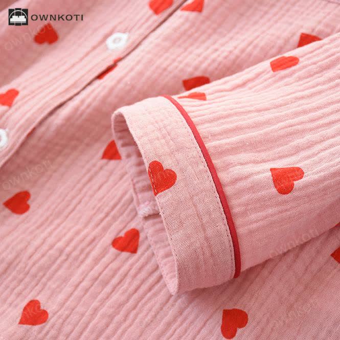 Jacquard Heart Cotton Gauze Nightwear Set