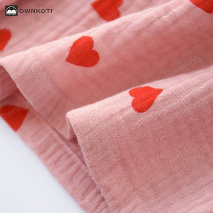 Jacquard Heart Cotton Gauze Nightwear Set