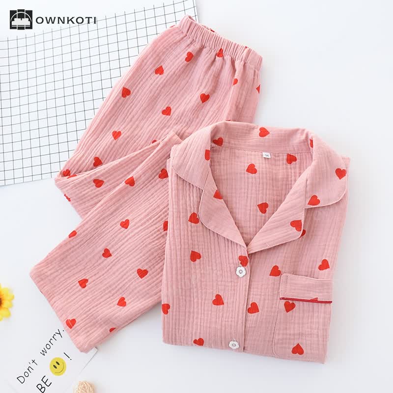 Jacquard Heart Cotton Gauze Nightwear Set