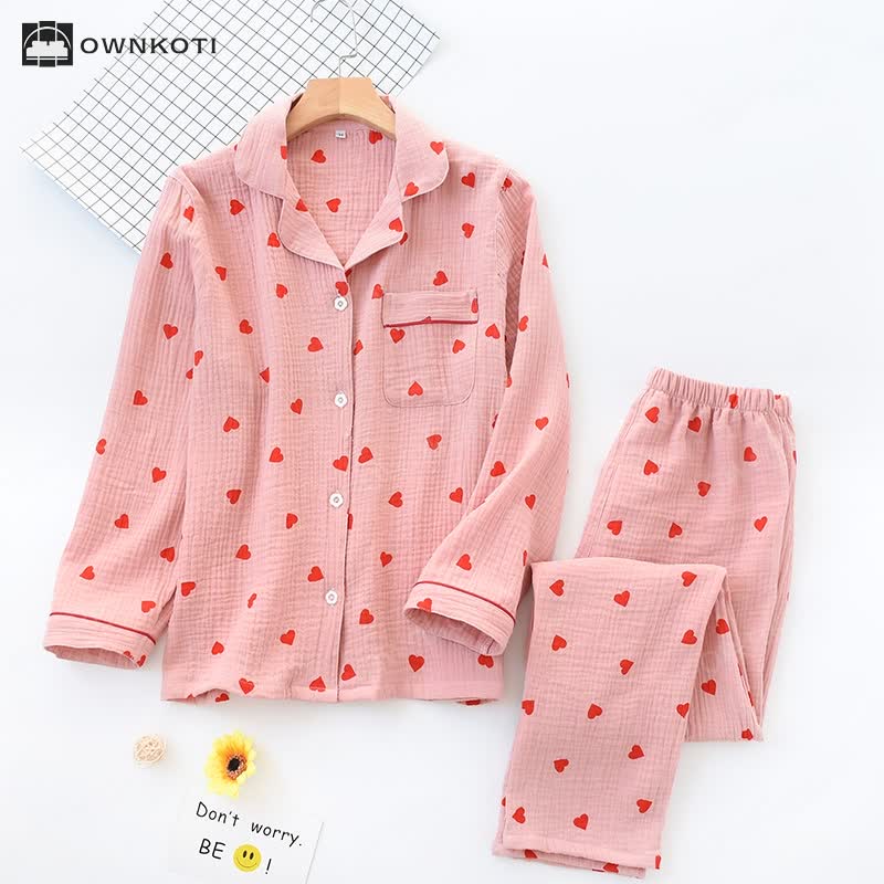 Jacquard Heart Cotton Gauze Nightwear Set