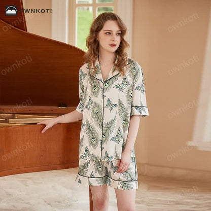 Elegant Short-sleeve Satin Soft Pajama Set