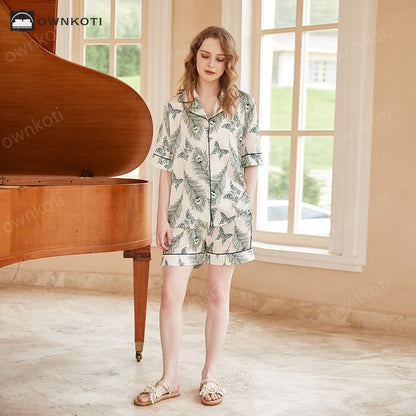 Elegant Short-sleeve Satin Soft Pajama Set