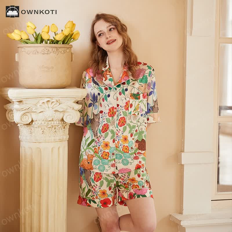 Forest Garden Lapel Neckline Soft Pajama Set