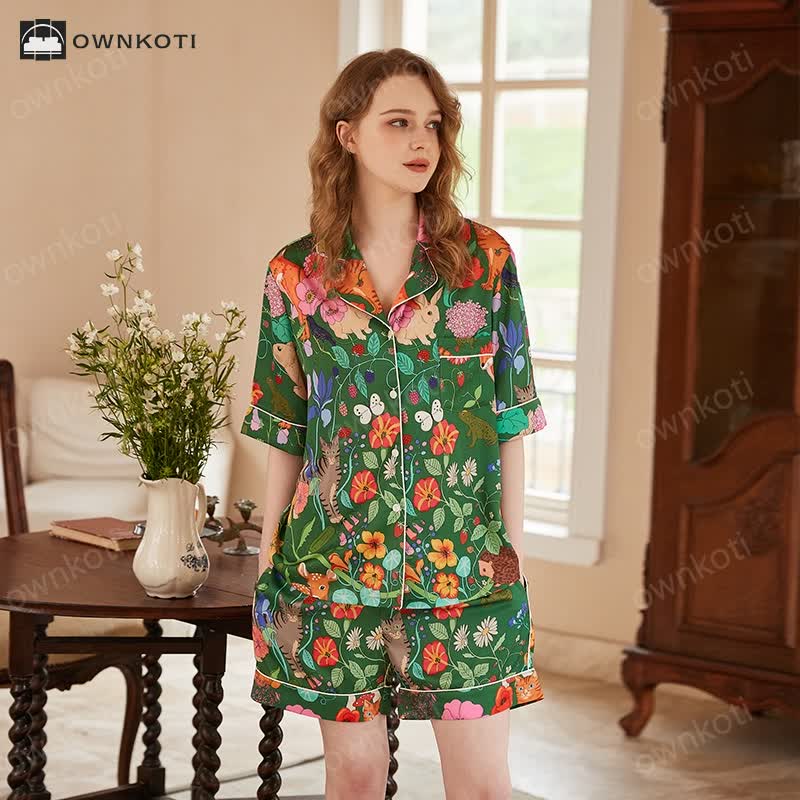 Forest Garden Lapel Neckline Soft Pajama Set