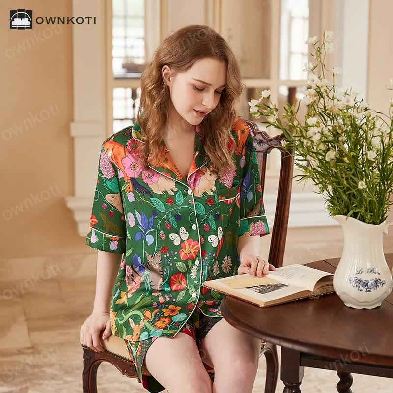 Forest Garden Lapel Neckline Soft Pajama Set