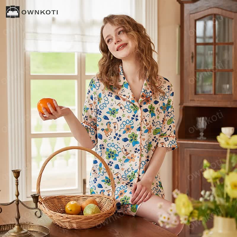 Rural Style Breathable Cardigan Pajama Set