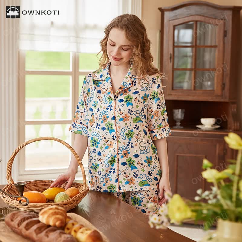 Rural Style Breathable Cardigan Pajama Set