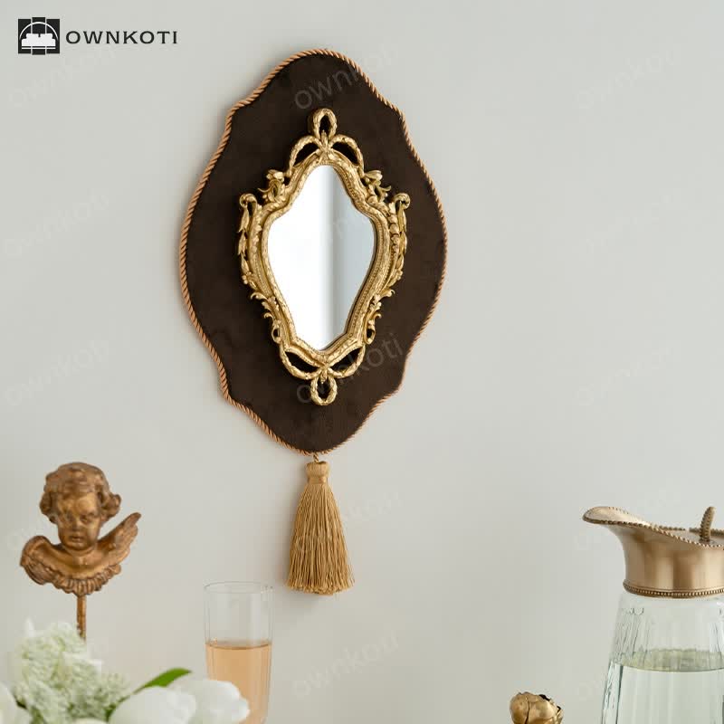 French Vintage Ornate Vanity Tassel Wall Mirror