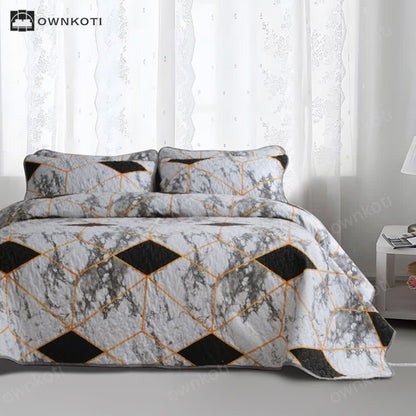 Marble Geometric Breathable Quilted Bedding Set(3PCS)