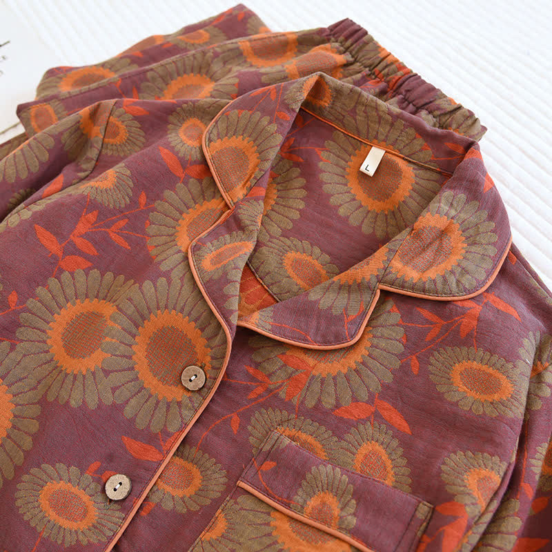 Jacquard Yarn-dyed Sunflower Comfy Pajama Set(3PCS)