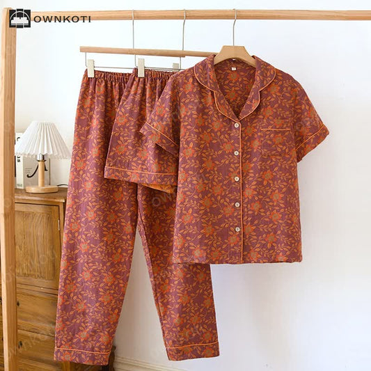 Vintage Floral Comfy Pajama Set(3PCS)