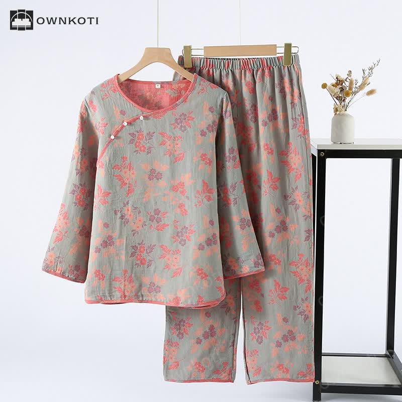 Round Neckline Yarn-dyed Jacquard Pajama Set