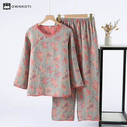 Round Neckline Yarn-dyed Jacquard Pajama Set