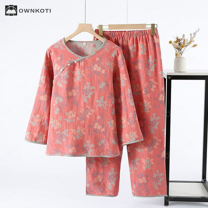 Round Neckline Yarn-dyed Jacquard Pajama Set