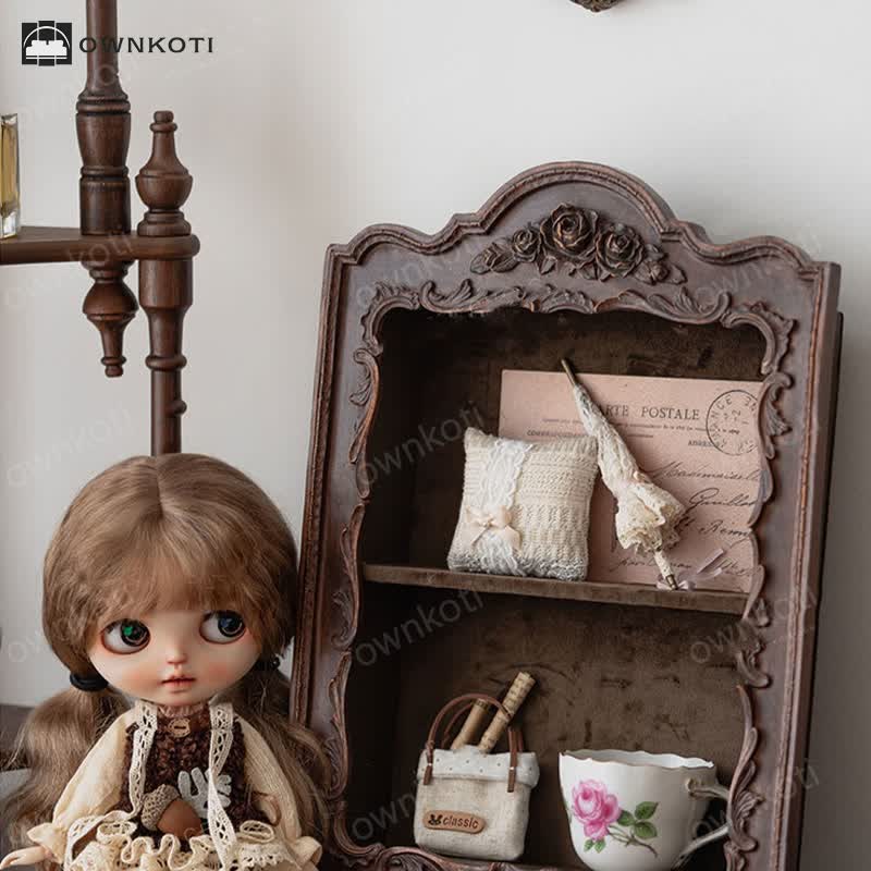 French Retro Carved Multi-layer Wall Cabinet
