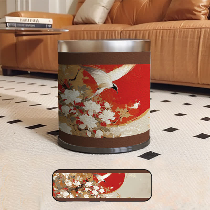 Large Capacity Floral Bird Decorative Trash Can