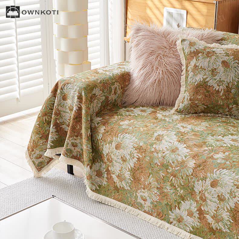 Tassel Cotton Linen Pastoral Couch Slipcover