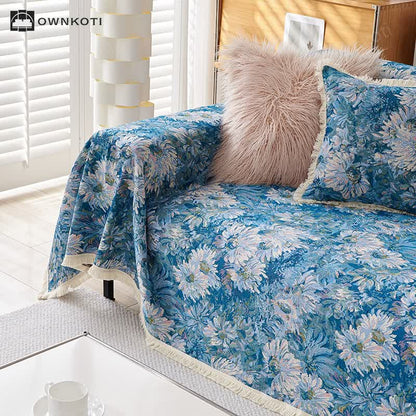 Tassel Cotton Linen Pastoral Couch Slipcover