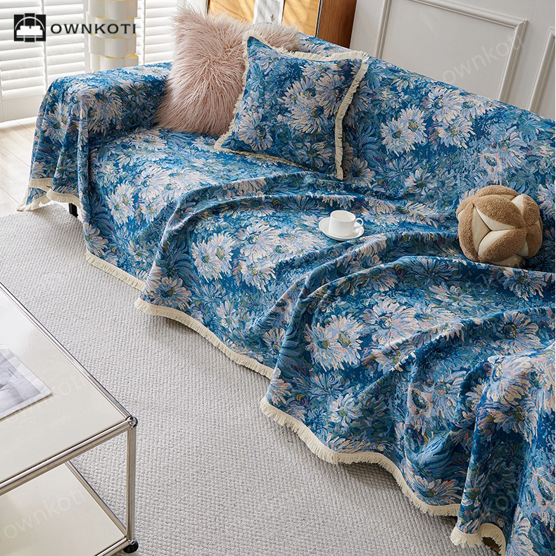 Tassel Cotton Linen Pastoral Couch Slipcover