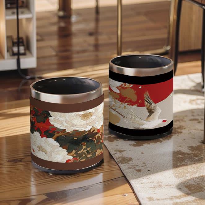 Large Capacity Floral Bird Decorative Trash Can