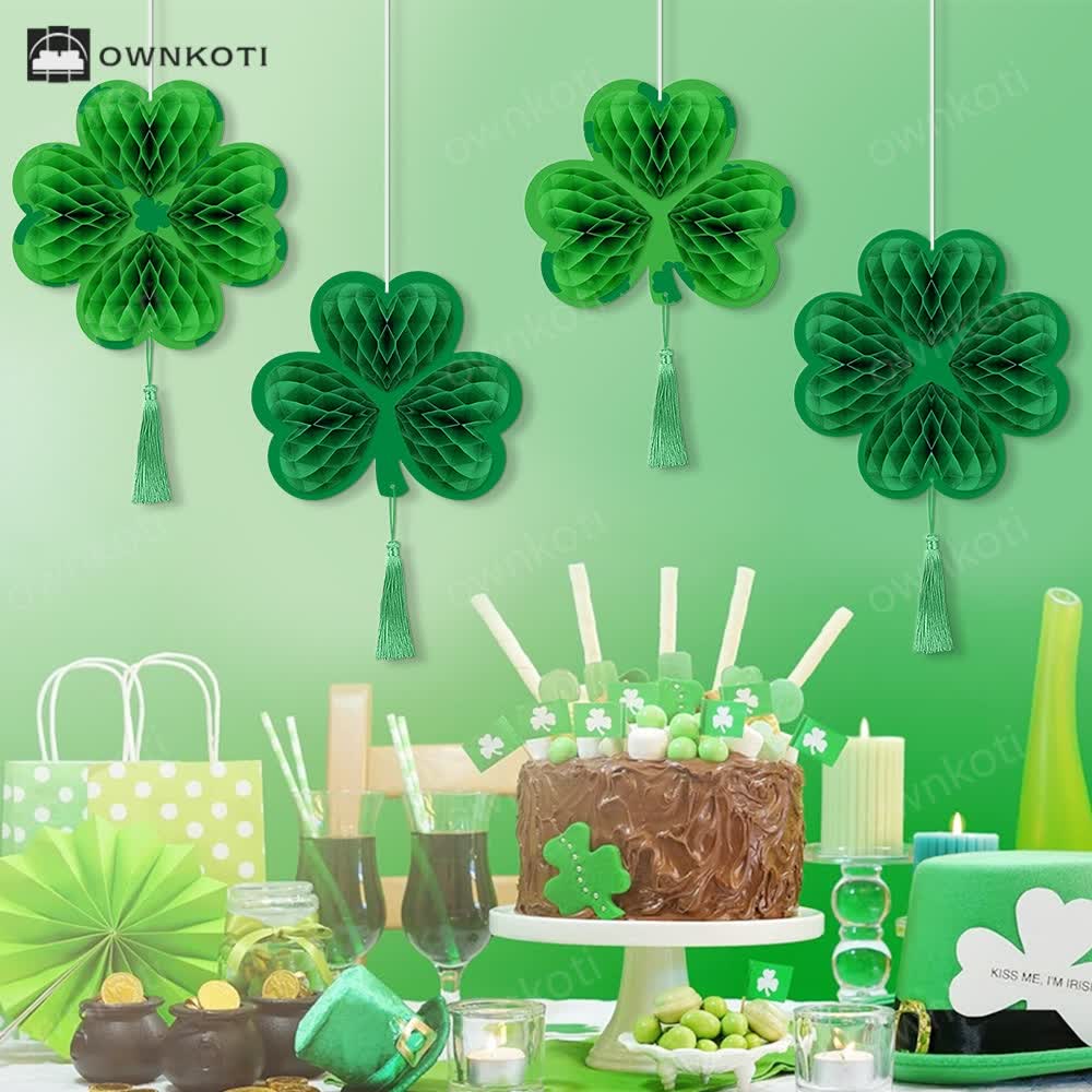 Lucky Green Clover Hanging Honeycomb Decor(4 PCS)