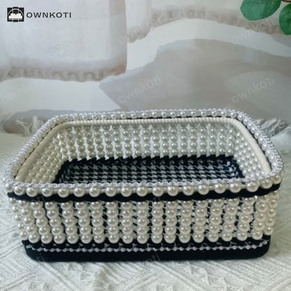 Handmade Beaded Woven Storage Basket