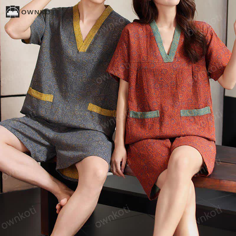 Plus Size Vintage Cotton Couple Pajama Set