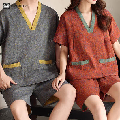 Plus Size Vintage Cotton Couple Pajama Set