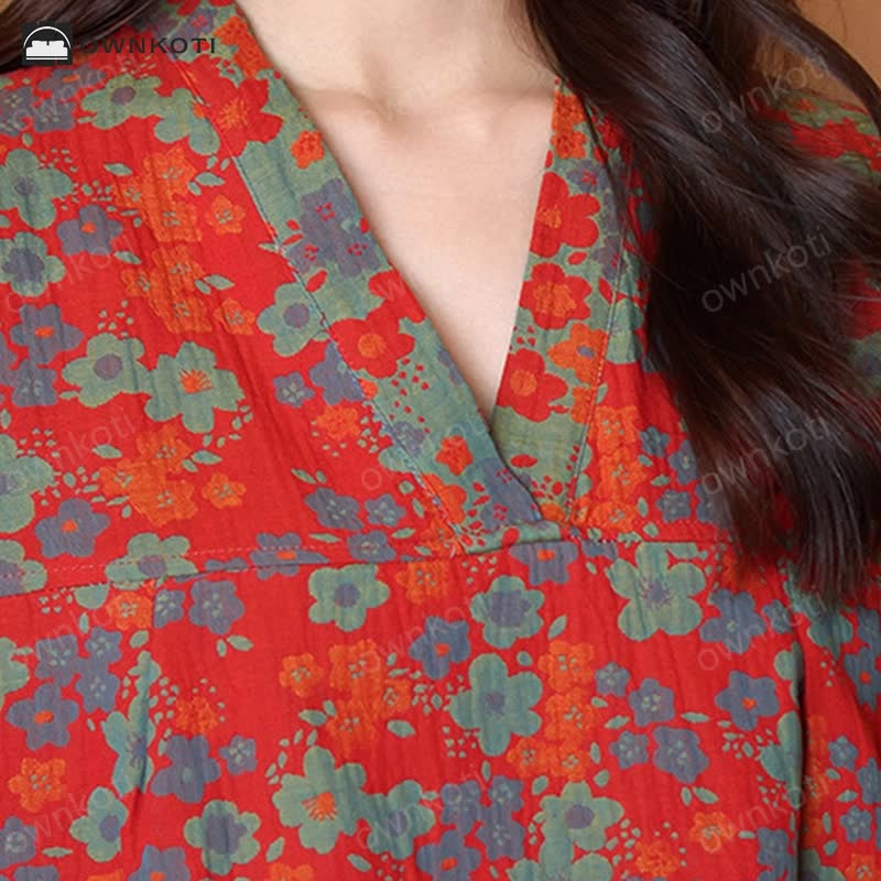 Plus Size Floral Cotton Short-sleeve Pajama Set