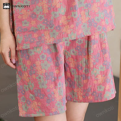 Plus Size Floral Cotton Short-sleeve Pajama Set