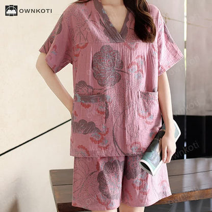 Plus Size Breathable Cotton Couple Pajama Set