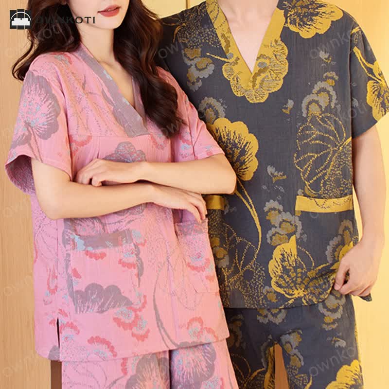 Plus Size Breathable Cotton Couple Pajama Set