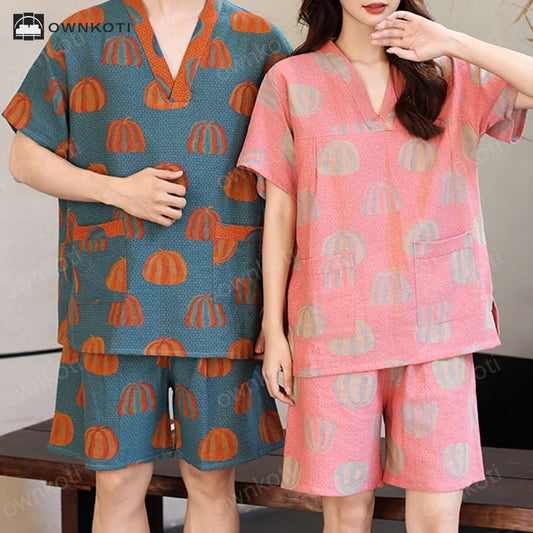 Plus Size Cotton Pumpkin Couple Pajama Set