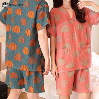 Plus Size Cotton Pumpkin Couple Pajama Set