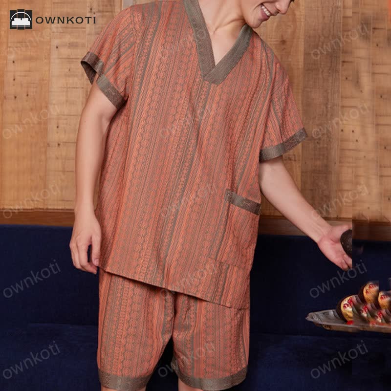 Plus Size Cotton Couple V-neck Nightwear Set