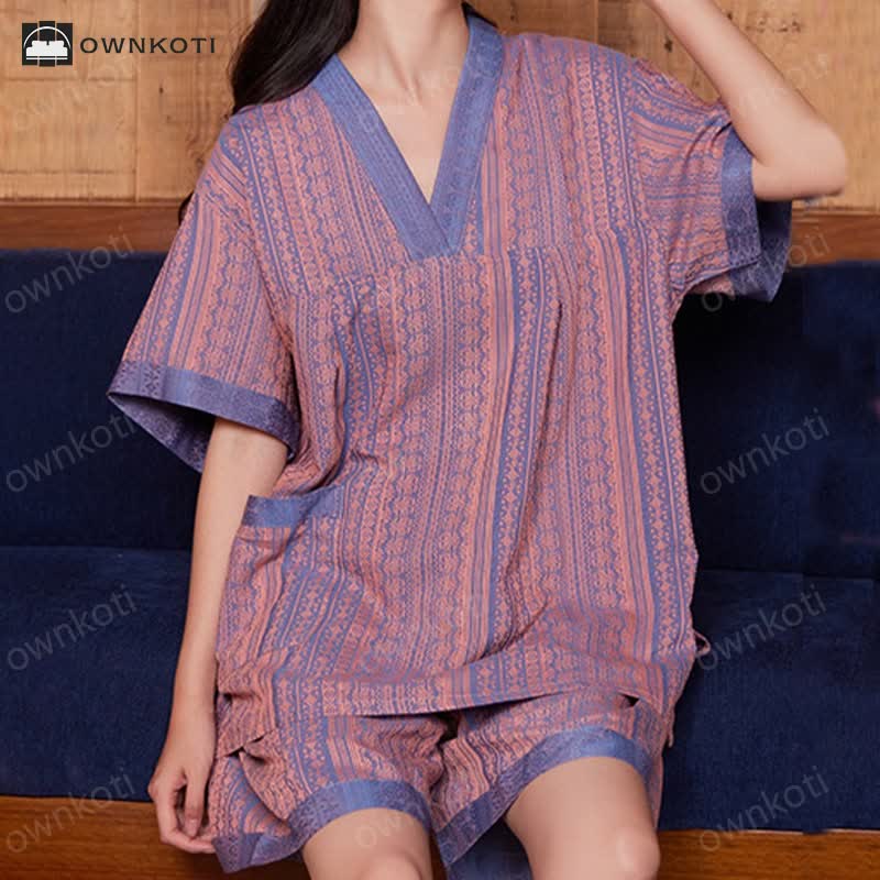 Plus Size Cotton Couple V-neck Nightwear Set