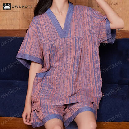 Plus Size Cotton Couple V-neck Nightwear Set