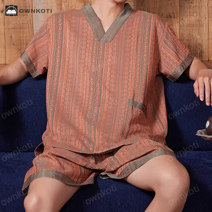 Plus Size Cotton Couple V-neck Nightwear Set
