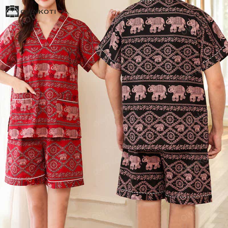 Plus Size Cotton Couple Retro Nightwear Set