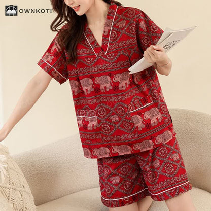 Plus Size Cotton Couple Retro Nightwear Set