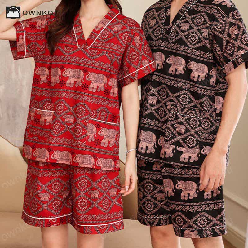 Plus Size Cotton Couple Retro Nightwear Set