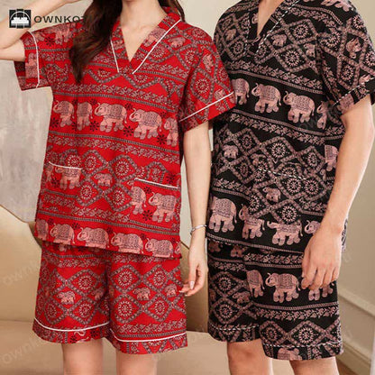 Plus Size Cotton Couple Retro Nightwear Set