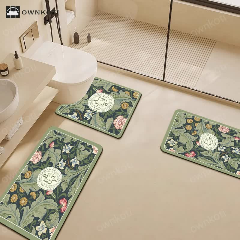 Elegant Floral Diatom Mud Water-absorbent Anti-slip Bath Mat