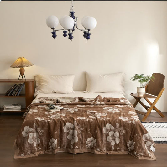 Cotton Gauze Jacquard Floral Retro Quilt - Coffee & Apricot - King - image 0