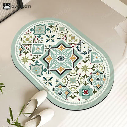 Vintage Geometric Pattern Diatom Mud Anti-slip Bath Mat