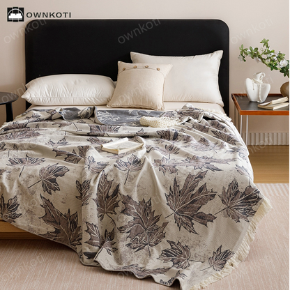 Cotton Gauze Tassel Maple Leaf Quilt