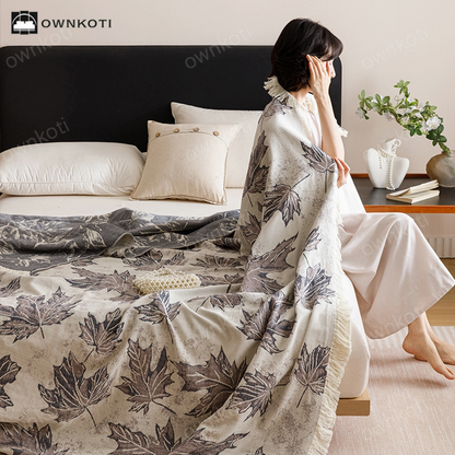 Cotton Gauze Tassel Maple Leaf Quilt