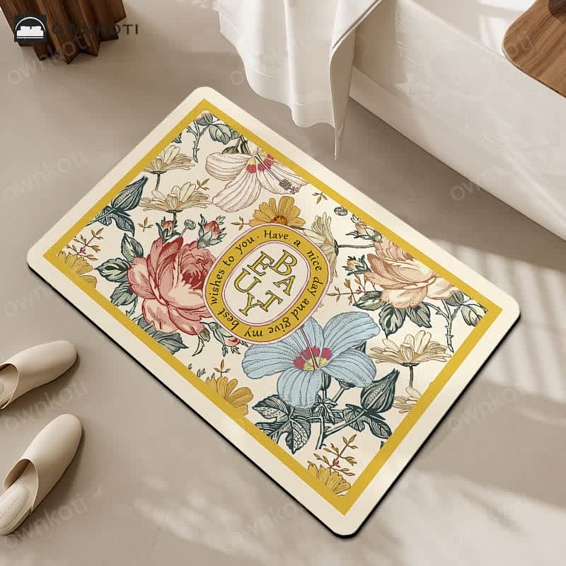 Luxury Floral Plant Diatom Mud Anti-slip Bath Mat