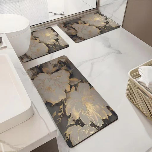 Luxury Floral Absorbent Non-slip Bathroom Mat - U-Shaped - A - 19" x 21" - image 1